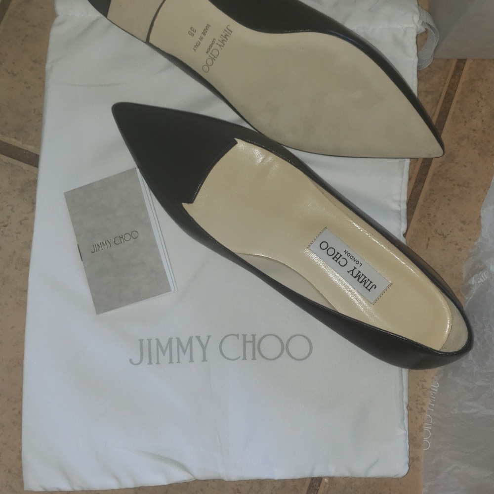 Jimmy Choo Attila pointed toe flat pumps size 8 black